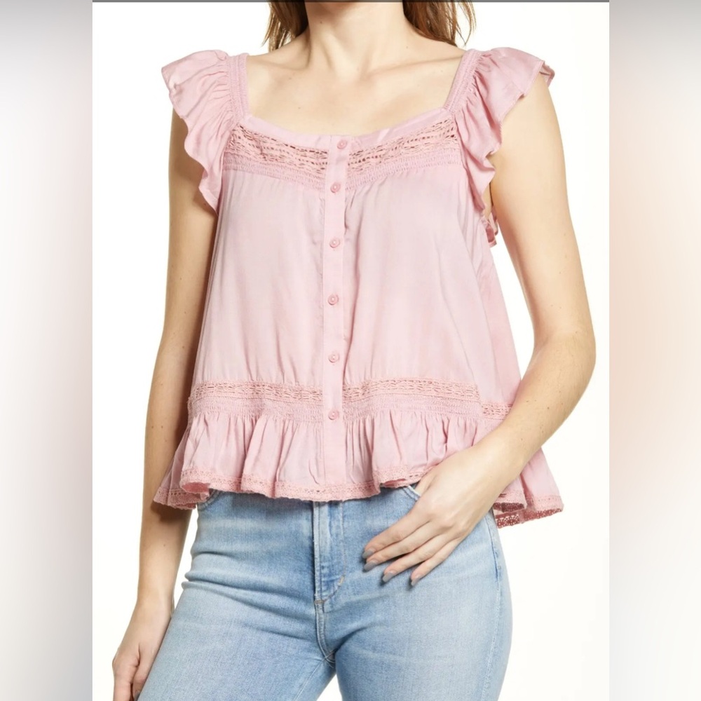 Lucky Brand Flutter Sleeve Top- Size L *NWT*